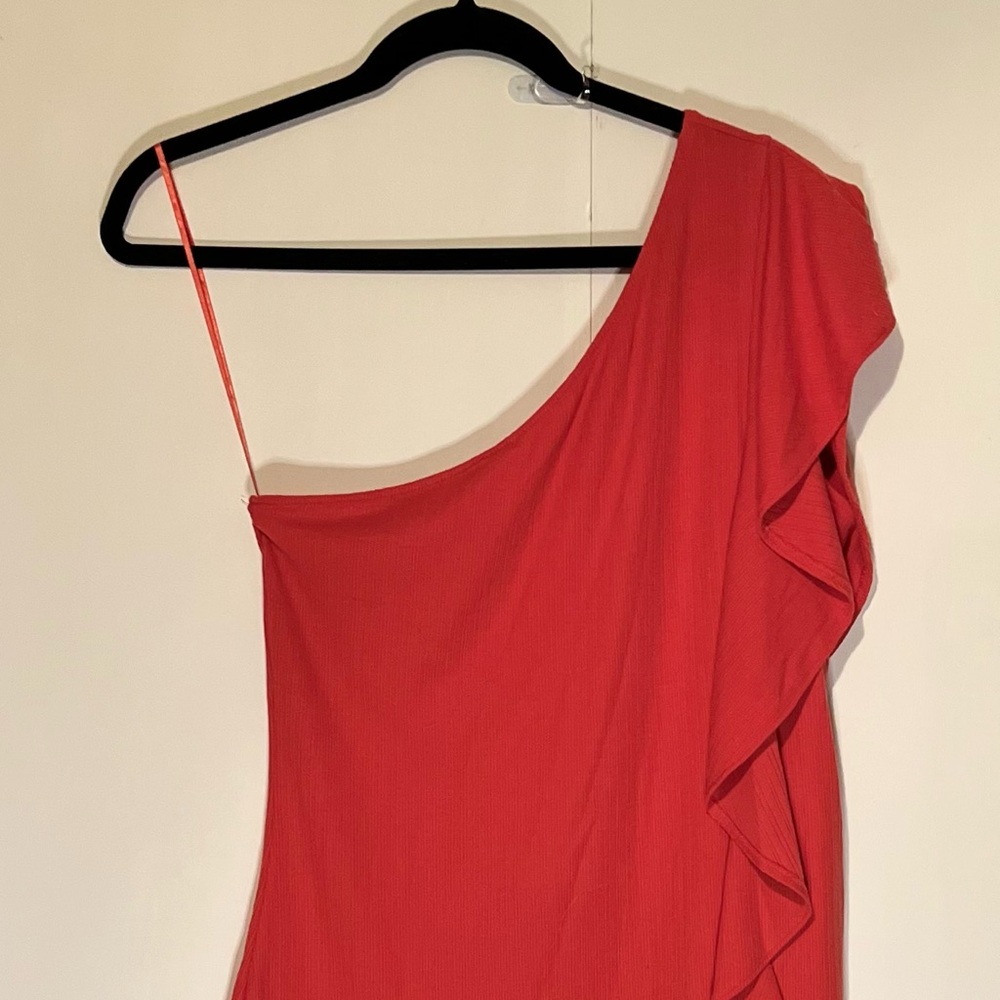 Nine West Coral Asymmetrical Ruffled Cocktail Dress